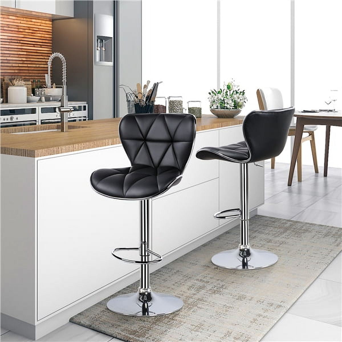 Alden Design Adjustable Mid-back Faux Leather Counter-Height Bar Stool, Set of 2, Black