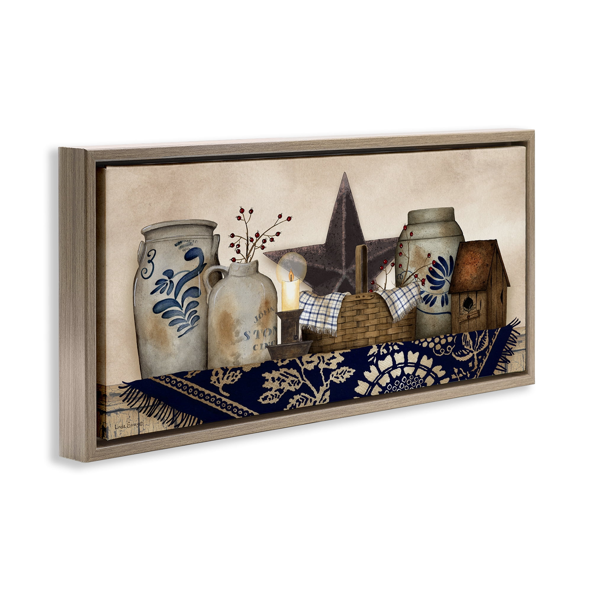 Stupell Industries Rustic Pottery Jars Botanical & Floral Painting Brown Floater Framed Canvas Art Print Wall Art, 25 x 11