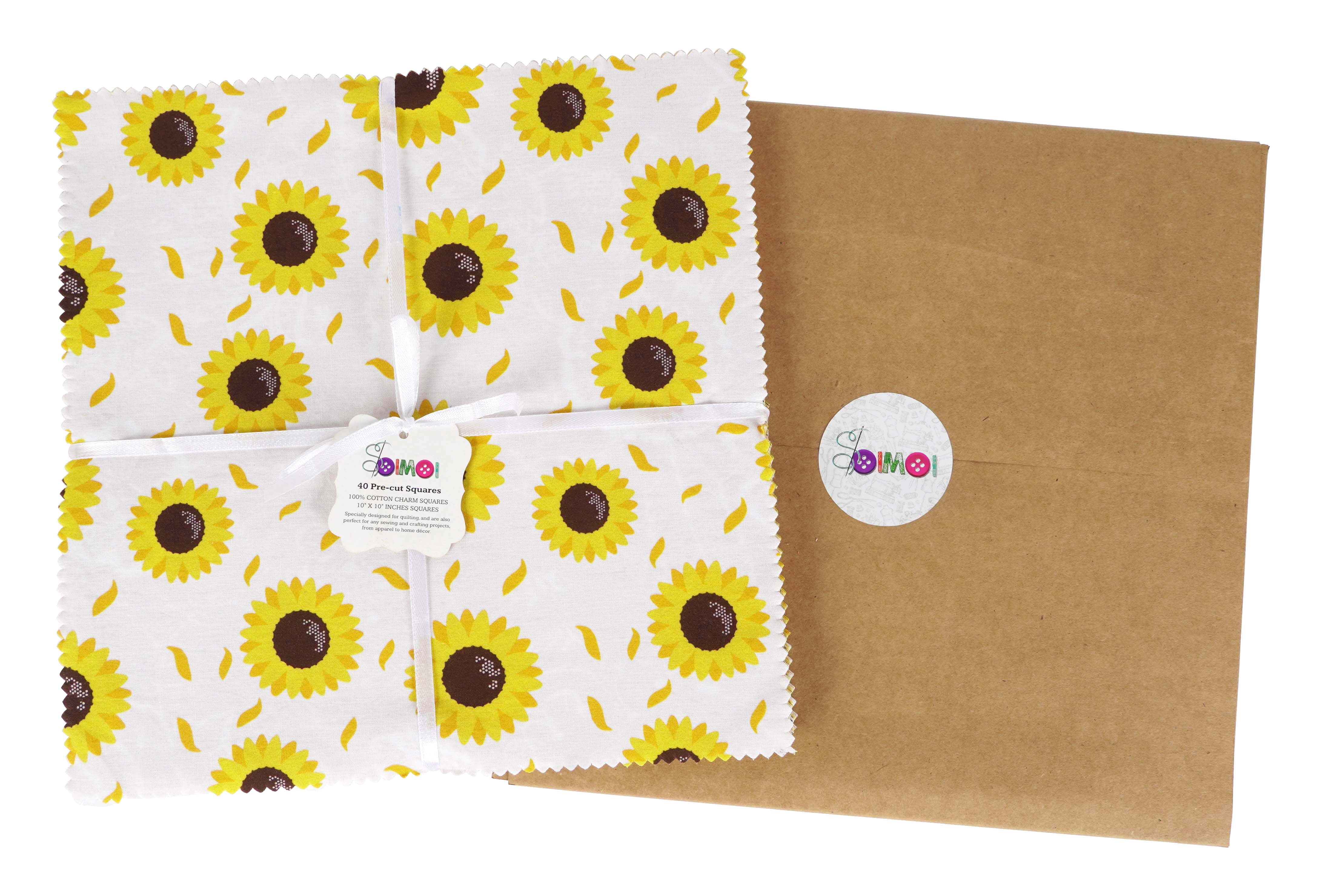 Soimoi Precut 10-inch Honey Bee Prints Cotton Fabric Bundle Quilting Squares Charm Pack DIY Patchwork Sewing Craft- White & Yellow