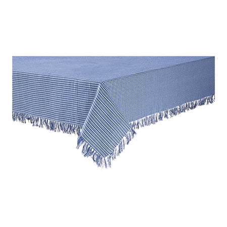 Homespun Check 100% Cotton Woven Fringed Tablecloth 60 X102   Marine