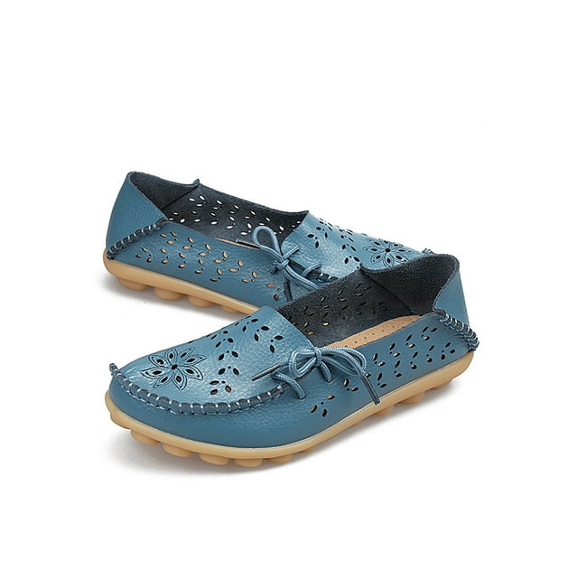 UKAP Mocassins Décontractés en Cuir pour Femmes, Bout Rond, Chaussures Bateau, à Enfiler, Bleu Clair 9