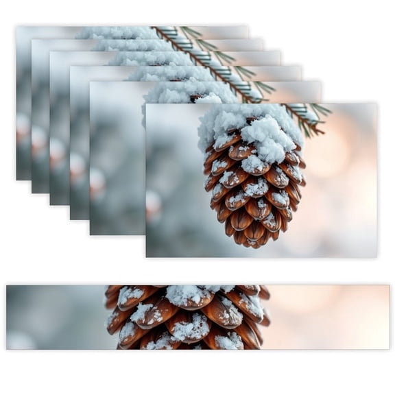 7 Piece Linen Table Runner and Placemats Set, Pine Cone Snow Round Corner Heat Resistant Washable Table Mats for Home Kitchen Dining Party Decoration