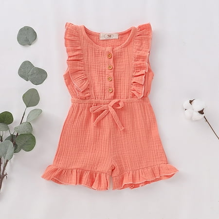 

Wolfast Promotion Infant Toddler Kids Baby Girls Solid Button Sleeveless Romper Jumpsuit Clothes