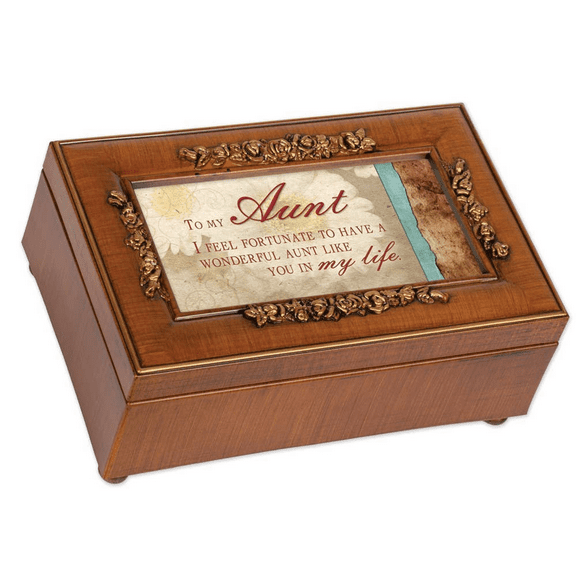 Aunt Rich Walnut Finish Petite Jewelry Music Box - Plays Wonderful World