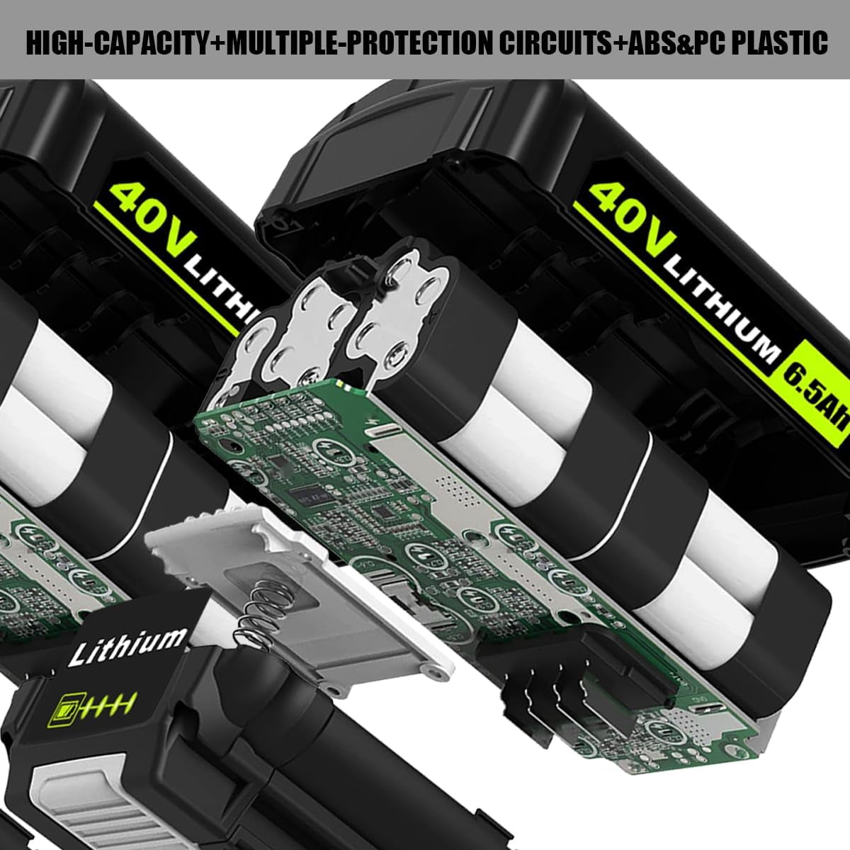 2 Pack OP4040 40V 6.5Ah Battery Replacement for Ryobi 40V 4Ah Battery OP4040 5Ah OP4050A 6Ah OP40601 OP4060A1 OP40602 2Ah OP40201 Compatible with Ryobi 40V Lithium Battery 4Ah 5Ah 6Ah