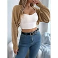 thumbnail image 5 of Women'S Y2K Crochet Shrug Sweater Open Front Long Sleeves Batwing Knit Cropped Cardigan Khaki XL, 5 of 9