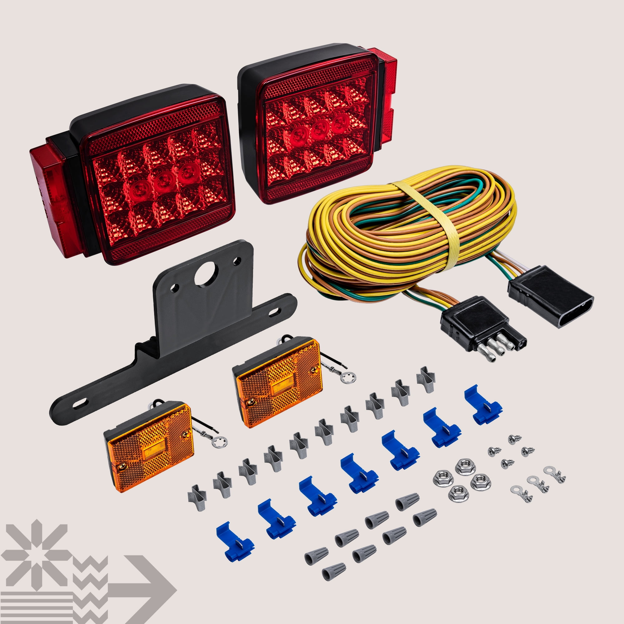 LED Trailer Light Kit With Front Marker Lights 36 High-Vis LEDs IP67 Submersible Waterproof DOT Approved Wiring Harness and Hardware Included Side Marker Lights/Reflectors License Plate Light