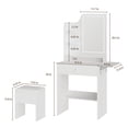 thumbnail image 6 of Haewon Small Vanity Desk with Mirror and Lights, Makeup Vanity with Charging Station, Compact Dressing Table Set with Storage Chair, Drawer and Shelves for Bedroom, White, 6 of 8