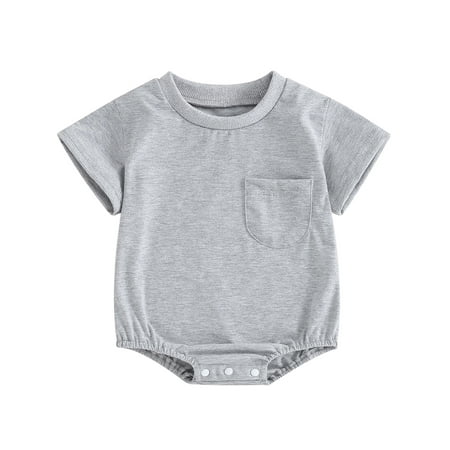 

Wallarenear Baby Girl Boy Romper Solid Color Short Sleeve Summer Casual Onesie Bodysuit Tops Gray 3-6 Months