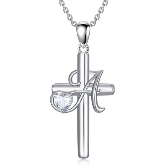 Initial Cross Necklace for Women 925 Sterling Silver A-Z 26 Letter Alphabet Necklaces Initial Jewelry for Women Birthday Christmas