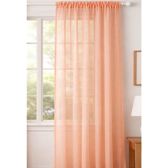 1 Piece Peach Sheer Rod Pocket Window Curtain Panel - 108" Inches Long