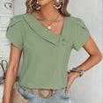 thumbnail image 2 of yillto Womens Summer Shirts V Neck Buttons Short Sleeve Blouse Fashion Solid Color Tunic Tops Clothes, 2 of 4
