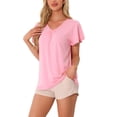 thumbnail image 4 of INSPIRE CHIC Womens Sleep Shirt T Shirt Short Sleeve Soft Knit V Neck Ruffled Pajama Tops, 4 of 4