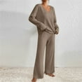 thumbnail image 4 of yoeyez Two Piece Womens Pajama Sets Ribbed Knit Comfy Long Sleeve Lounge Sets 2 Piece Matching Pj Sets with Pockets Long Pants Soft Sleepwear Brown XL, 4 of 7