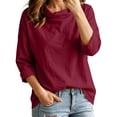 thumbnail image 3 of Womens Cowl Neck Cotton Linen Tops Long Sleeve Casual Trendy Fall Lightweight Loose Fit Blouse Red L, 3 of 8