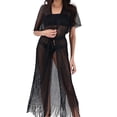 thumbnail image 6 of Karight Womens Metallic Mesh Cover Up Kimono Belted Open Front Fringe Hem Beach Swimwear Cover Up, 6 of 6