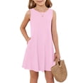 thumbnail image 2 of YOUYEDIAN Girls Sleeveless Summer Dress Kids Crewneck Casual Mini A Line Beach Sundresses with Pockets (Light Purple, 8-9 Years), 2 of 2