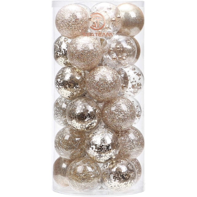 Juego de 30 adornos navideños decorativos de plástico transparente irrompible de 2,37" con delicadas decoraciones rellenas (30 unidades)