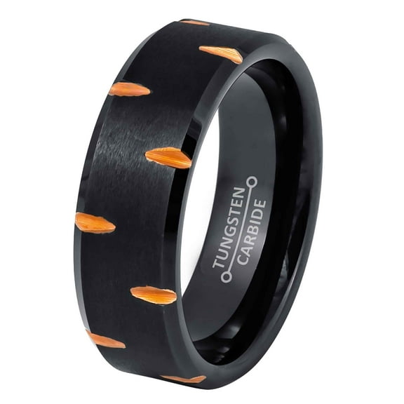 Jewelry Avalanche Mens Black Tungsten Carbide Wedding Band, Diamond Cut, Beveled Edge, Comfort Fit