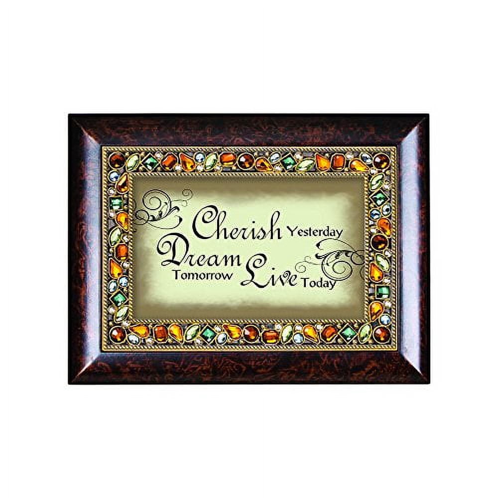 Cherish Yesterday Dream Tomorrow Amber Earth Tone Jewelry Music Box Plays Wonderful World