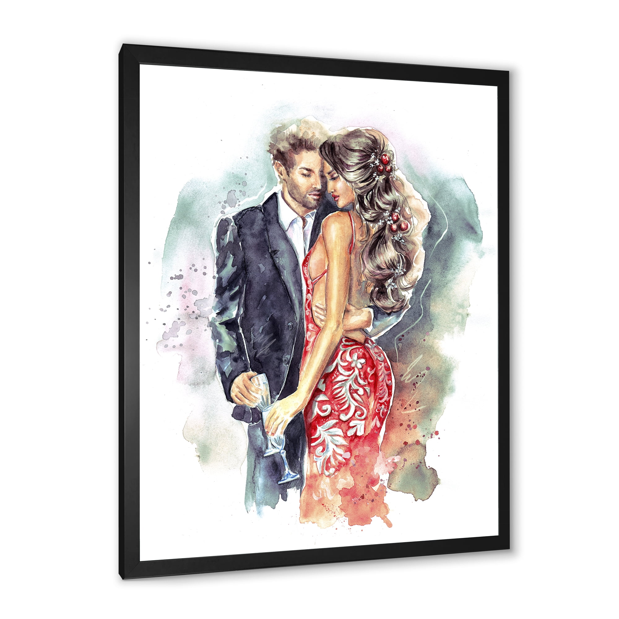 Designart 'Romantic Couple Ith Champagne Glasses At New Year Party' Traditional Framed Art Print