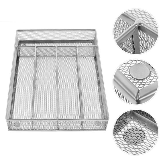 HEALEEP 1pc Silverware Tray For Drawer Storage Organizer Kitchen And Office For Cutlery Pens Cosmetics And More Silver