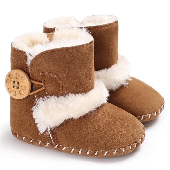 HsdsBebe Bottes de Neige Unisexes pour Bébé, Mocassin à Semelle Souple en Polaire Chaude (6-12 Mois, Marron)