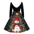 thumbnail image 5 of Christmas Dresses for Women Christmas Print Flare Dress For Women Long Sleeve Dress Hollow Party Casual Dresses with V Neck for Holiday Party,Black,L, 5 of 5