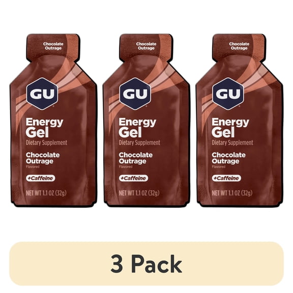 (3 pack) GU Energy Gel, Chocolate Outrage, 1ct - 1.1 oz Packet, Energy Booster for Running