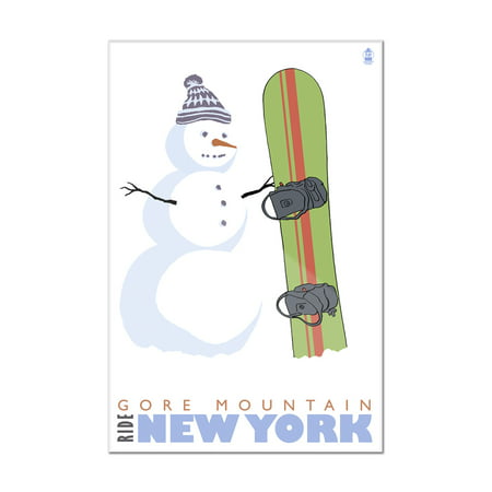 Gore Mountain, New York - Snowman with Snowboard - Lantern Press Original Poster (8x12 Acrylic Wall Art Gallery