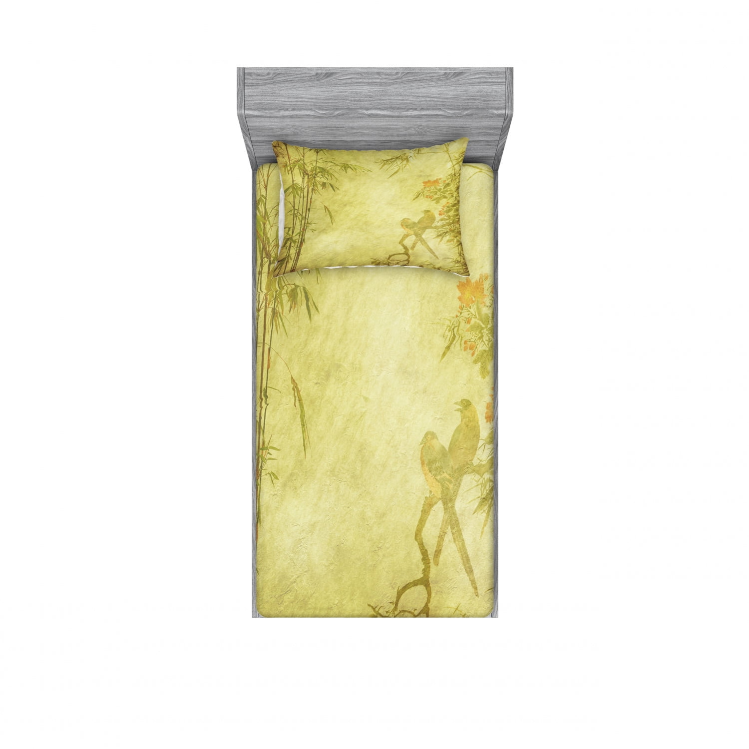 Bamboo Bedding Set with Sheet & Covers, Silhouettes of Birds on the
