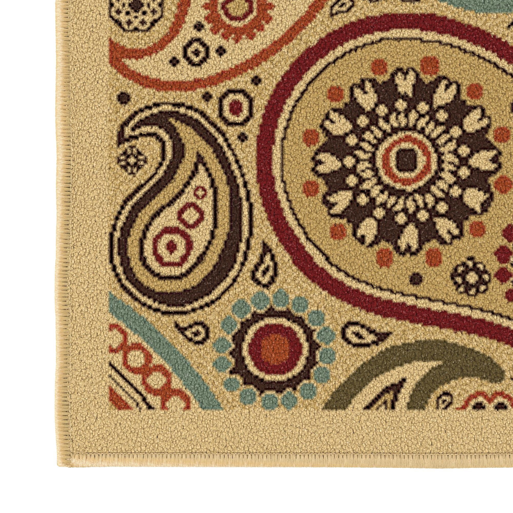 Ottomanson Paisley Area Rug 5' x 6'6" - Non Slip Low Pile Carpet, Beige