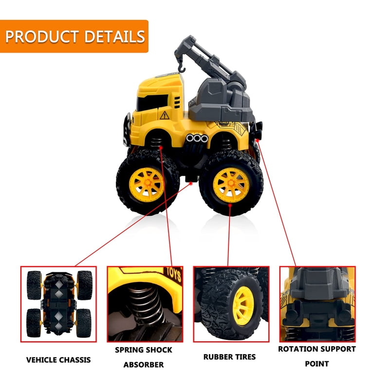 Izrizr 4-Pc Pull Back Construction Vehicles, Friction Powered photo 4