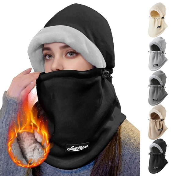 Lispipm Womens Winter Hooded Scarf Slouchy Fleece Thick Windproof Ear Warm Snowy Hat for Men Outdoor Activities and Travel Beige