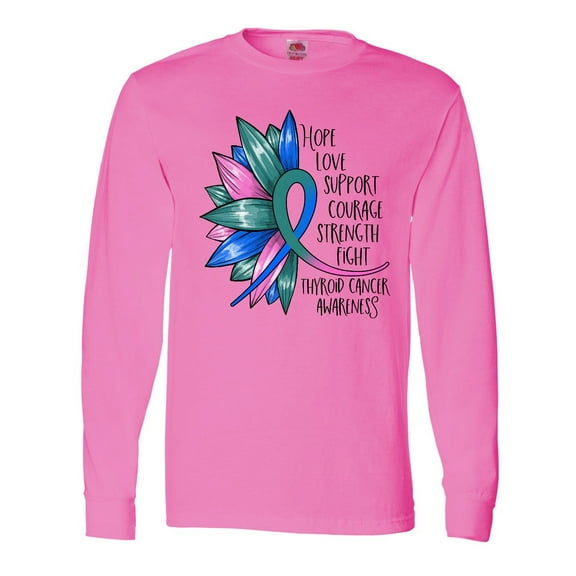 Inktastic Thyroid Cancer Awareness Blue Pink Teal Sunflower Ribbon Long Sleeve T-Shirt