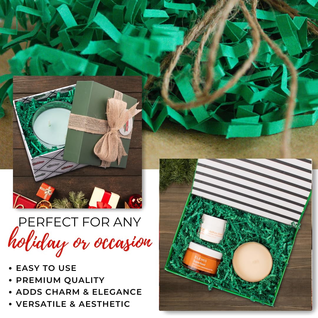 Crinkle Cut Paper Shred Filler (2 LB) for Gift Wrapping & Basket Filling - Green| MagicWater Supply
