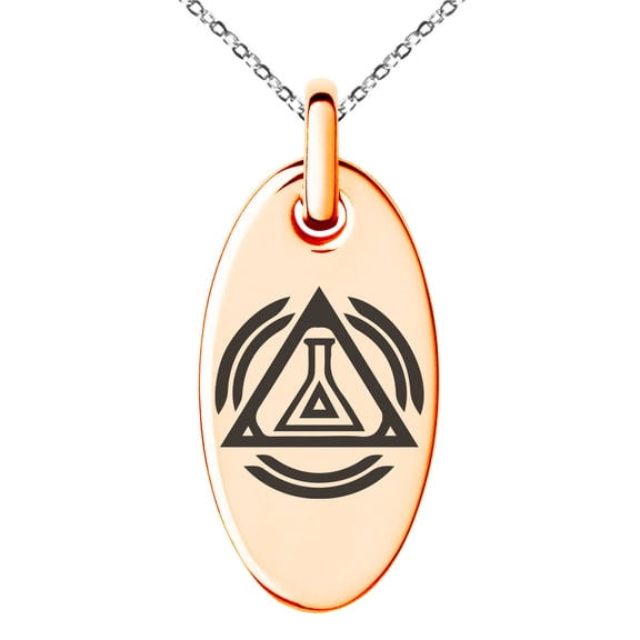 Stainless Steel Alchemy Magic Rune Engraved Small Oval Charm Pendant Necklace