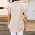 thumbnail image 4 of Femmes Été Coton Lin Tops Manches Courtes V-Cou Solides Chemisiers T Shirts Ruched Casual Confortable Basique Tunique Tee Tops, 4 of 7