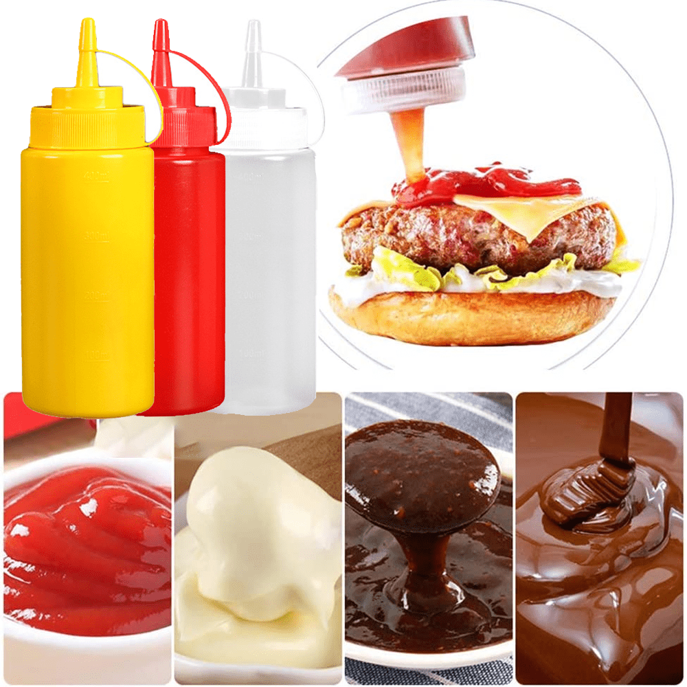 Leakfree Set Of 2 Durable Clear Food Dispenser Squeeze Squirt Bottle