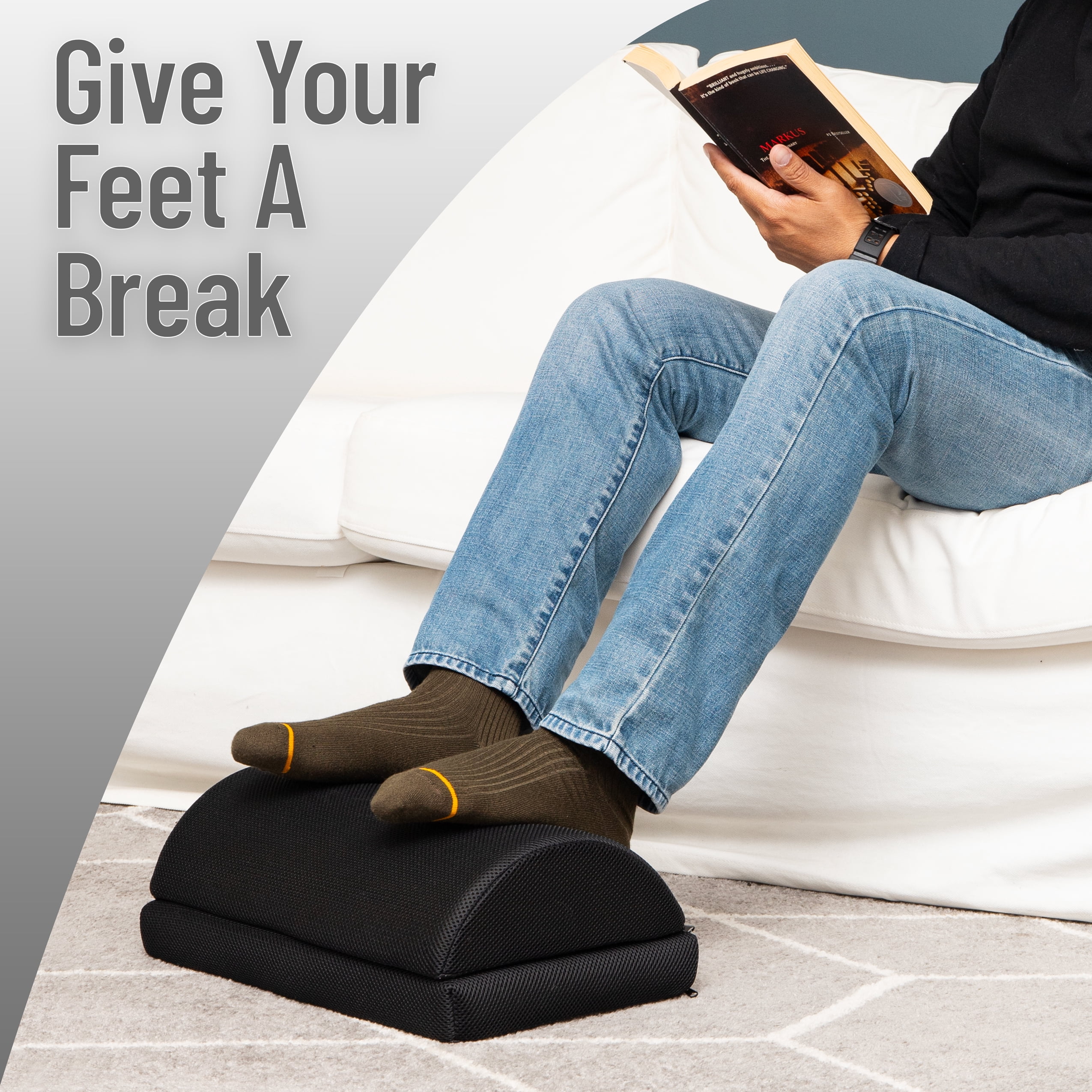 Mind Reader Air-Cloud Memory Foam Under Desk Footrest, Ergonomic Support for Back, Hip, Legs, Knees & Feet, Adjustable Height, Memory Foam, Black