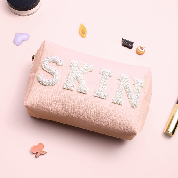 Bolsa de cosméticos de cuero PU Estuche de transporte impermeable con cremallera portátil para mujeres niñas