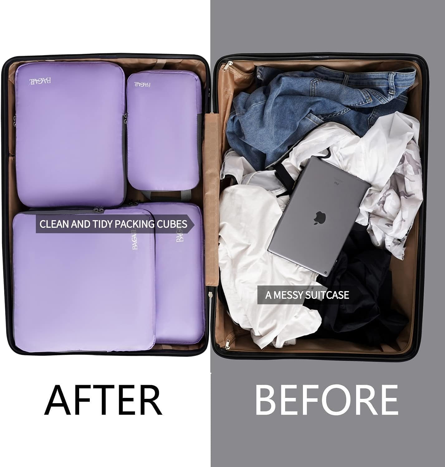 4 Set/6 Set/8 Set Compression Packing Cubes Travel Accessories Expandable Packing Organizers (Square Mesh, 05-Beige)