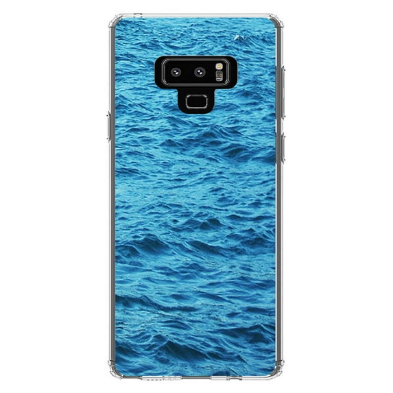 DistinctInk Clear Shockproof Hybrid Case for Samsung Galaxy Note 9 - TPU Bumper, Acrylic Back, Tempered Glass Screen Protector - Blue Water Ocean Waves