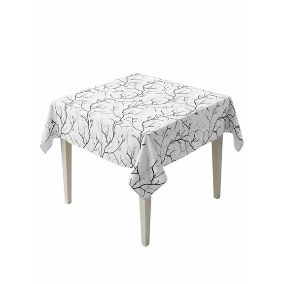 Black White Branches Suqare Tablecloth - 60 x 60 Inch, Vintage Art Farmhouse Waterproof & StainResistant Tablecloth, Washable Oil-proof Table Cover for Dining/Party/Wedding/Camping/Buffet