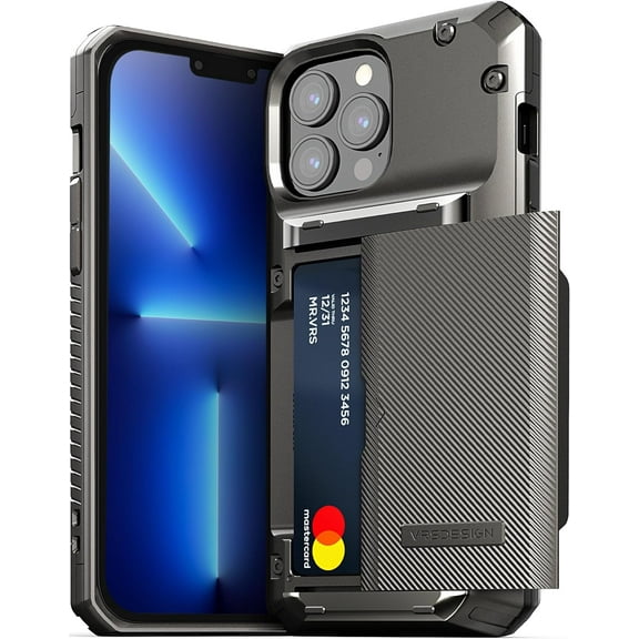 VRS Design Phone Case iPhone 13 Pro Max Case [Damda Glide Pro], Sturdy Semi Auto Card [4 Cards] Wallet Case (Groove Metal Black)