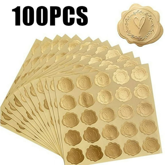 100 Gold Embossed Heart Sticker Thank You Envelope Sealing Sticker Wedding Party Invitation Card Christmas Gift Decoration