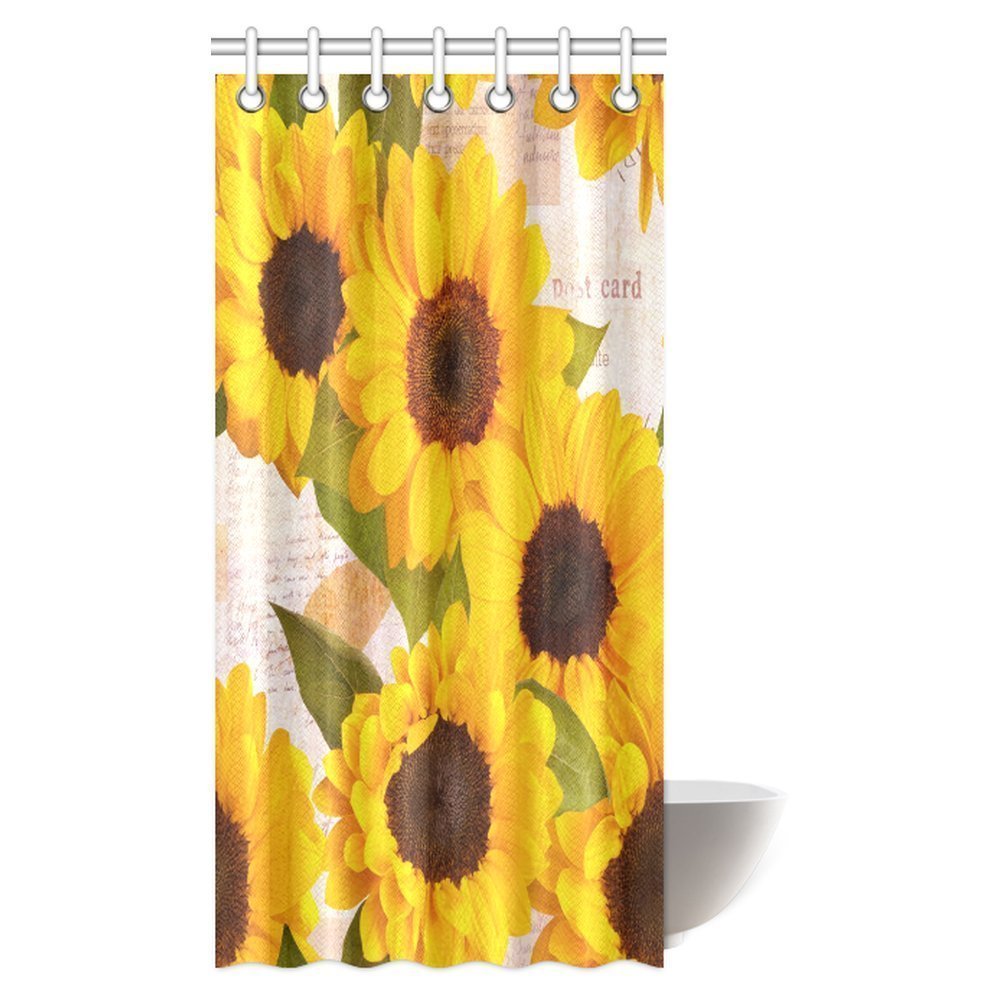 MYPOP Sunflower Shower Curtain, Vintage Rustic Looking Grunge