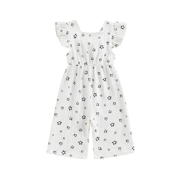 AceBaby Little Girl Summer Floral Print Ruffle Jumpsuit Pants for 6M-4Y,100% Cotton