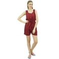 thumbnail image 4 of Bimba Womens Drawstring Solid Maroon Pj Set Buttondown Shirt Shorts Dress-18, 4 of 9