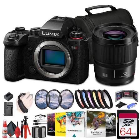 Panasonic Lumix S5 II Mirrorless Camera (DC-S5M2BODY)   Panasonic Lumix S 50mm Lens   64GB Memory Card   Filter Kit   Color Filter Kit   Corel Photo Software   DMW-BLK22 Battery   Bag   More